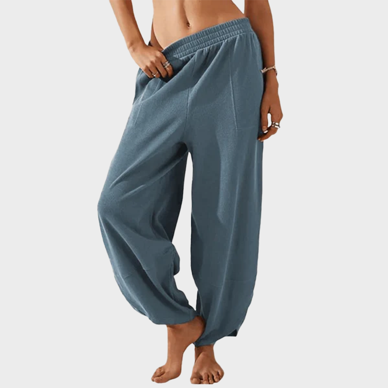 Womens Baggy Wide Leg Pants Casual Elastic Waisted Palazzo Harem Pants with Pockets
