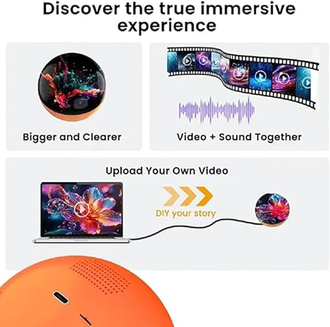 Electronic Crystal Ball, 2.7" Light-Up Glass Sphere With 3D Digital Display Screen, DIY Personalized Video & Photo Player