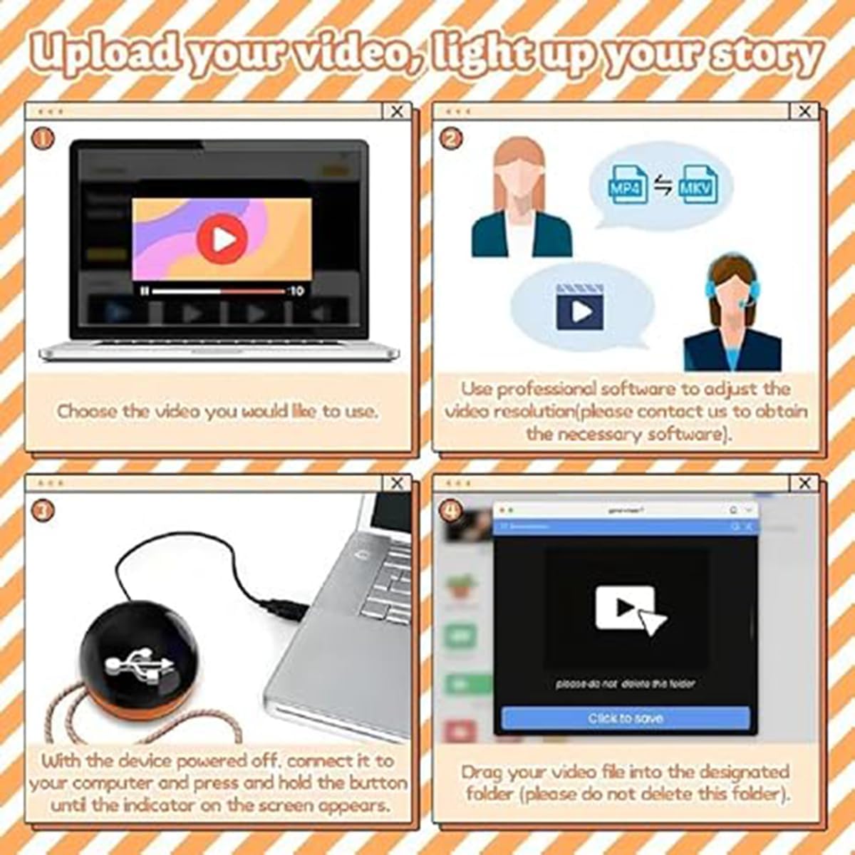 Electronic Crystal Ball, 2.7" Light-Up Glass Sphere With 3D Digital Display Screen, DIY Personalized Video & Photo Player