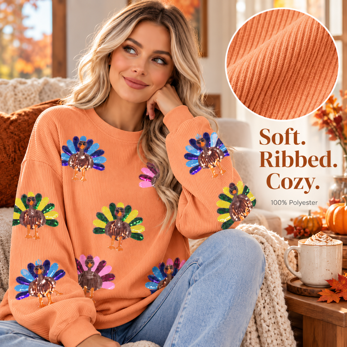 ✨Thanksgiving Sequin Turkey Sweatshirt | Family Holiday Outfit