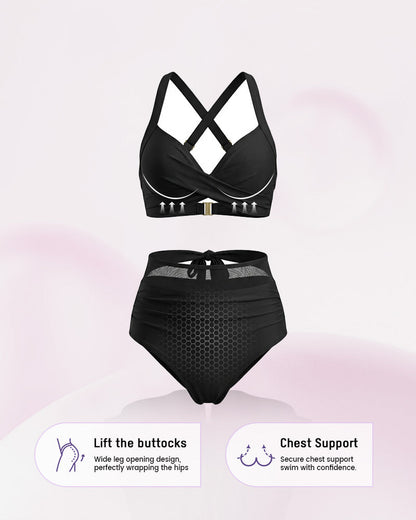 High-Waisted Tummy Control Mesh Bikini Set