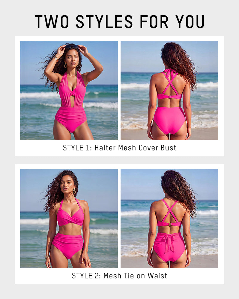 High-Waisted Tummy Control Mesh Bikini Set