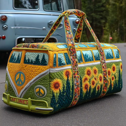 Hippie-style sunflower-patterned quilted travel bag