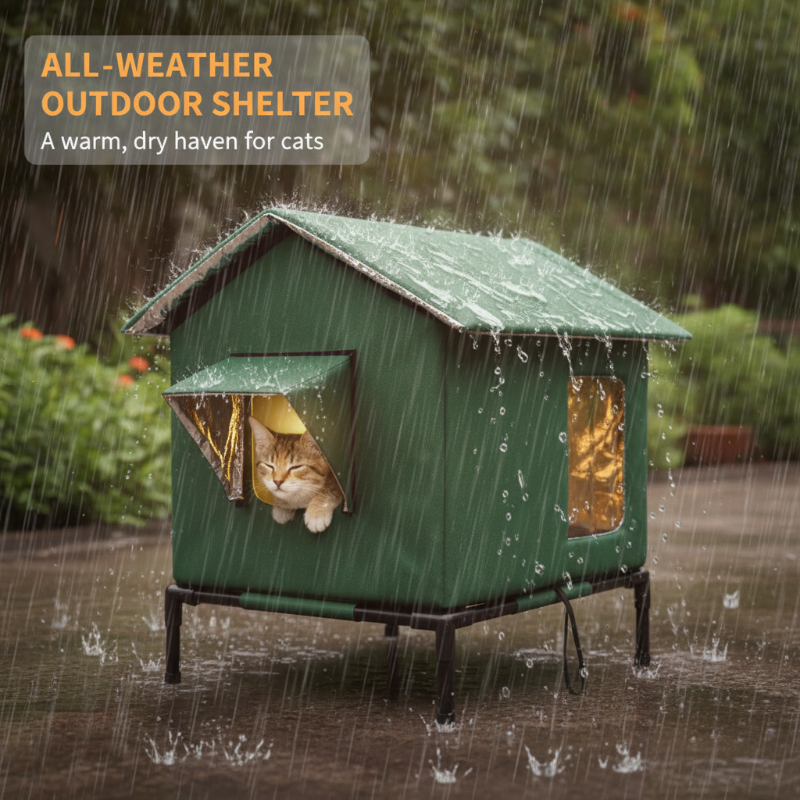 🐱 LIMITED-TIME 50% OFF! ✨ All-Weather Elevated Outdoor Cat House – Waterproof, Thermal Lining, Foldable 7