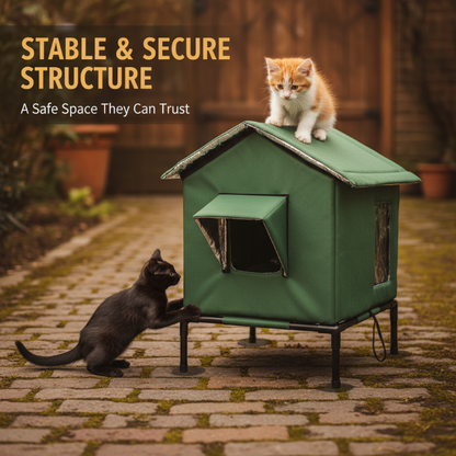 🐱 LIMITED-TIME 50% OFF! ✨ All-Weather Elevated Outdoor Cat House – Waterproof, Thermal Lining, Foldable 3