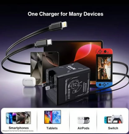 2-in-1 GaN avolqira 3.0  Charger with Retractable Cables