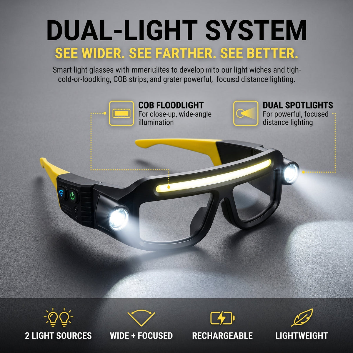 🔦 Rechargeable LED Headlamp Glasses – Hands-Free Lighting, Wave On/Off