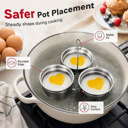 3-in-1 Stainless Steel Egg Poacher – 304 steel, non-stick & versatile