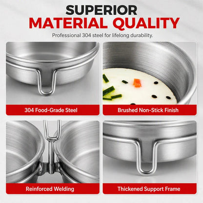 3-in-1 Stainless Steel Egg Poacher – 304 steel, non-stick & versatile